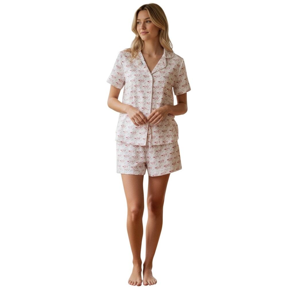 Anthropologie Ro’s Garden CORA WOMEN'S SHORT Cotton PAJAMA SET CUPID RED XS